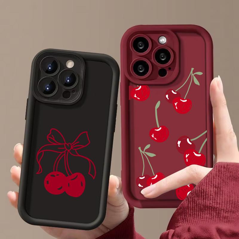 Cute Red Cherry Phone Case For iPhone 16 15 14 13 12 11 Pro Max 7 8 Plus 16E X XS XR SE 2020 Shockproof Silicone Soft Cover