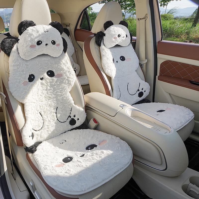 2025 Pluszowy Panda 3D Zestaw Zimowych Poduszek na Fotel Samochodowy
