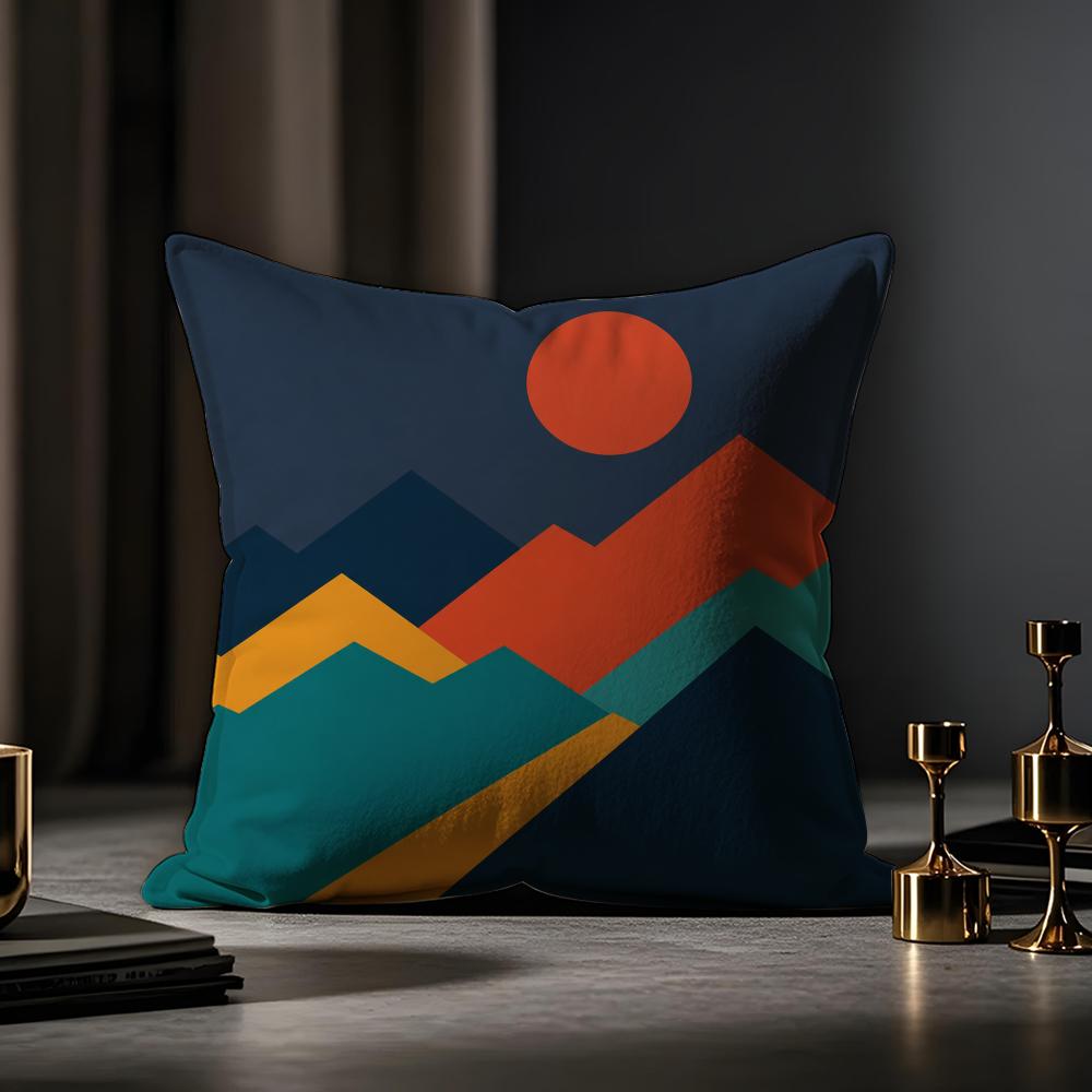 Geometric Landscape Art Cushion Cover Case Antidustmite Pillowcase Invisible Zipper Silky Short Plush Sofa Cushion Cover