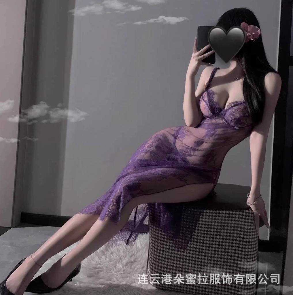 Sexy lingerie sexy bed teasing purple suspender small chest lace split dress