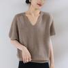 Women's V-Neck Loose-Fit Pure Cashmere Knitwear - Short Sleeve, 100% Goat Cashmere Pullover for Spring and Autumn.