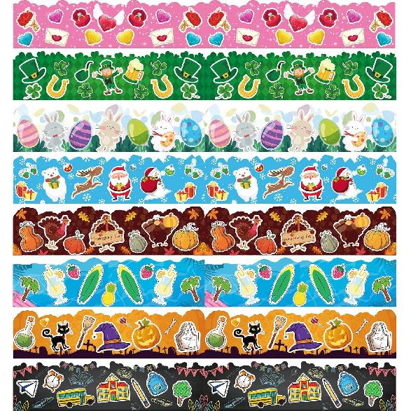 Zonon 64 Pcs Back to School Bulletin Board Borders Summer Back to School Fall Thanksgiving Bulletin Board Borders Trim Decoration Self Adhesive Strip