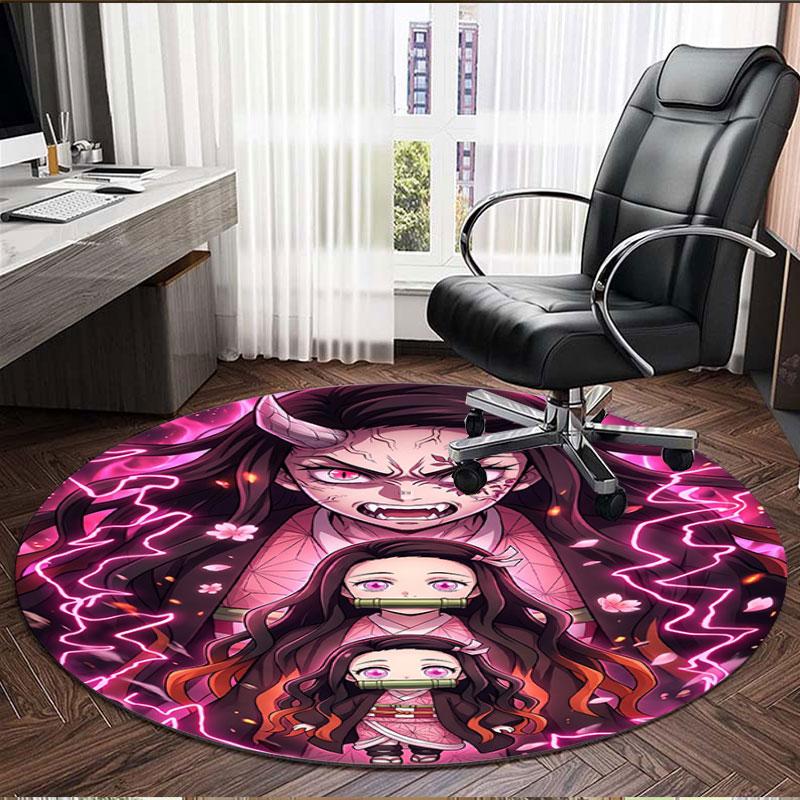 Demon Slayer Print Round Rug, Washable Floor Carpet, For Entryway Dorm Laundry Room Office Study, Home Decor Birthday Christmas Gift