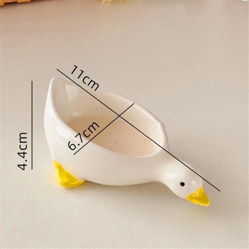 2pcs Ceramic Duck Seasoning Dish, Salad Dipping Dish, Cream Mini Bowl, Cute Cutlery