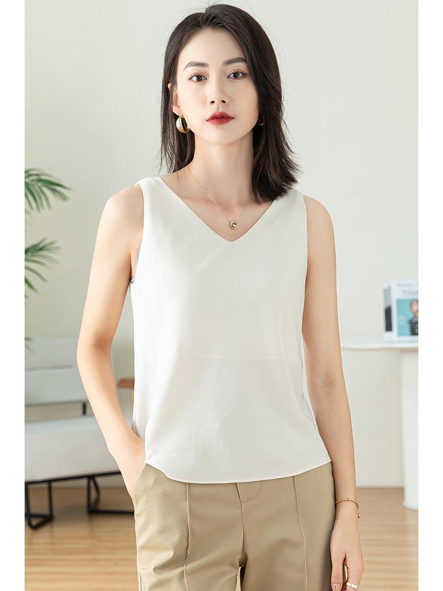 

Женская белая майка на тонких бретельках с V-образным вырезом - Летнее нижнее/верхнее белье без рукавов XXL шампанского