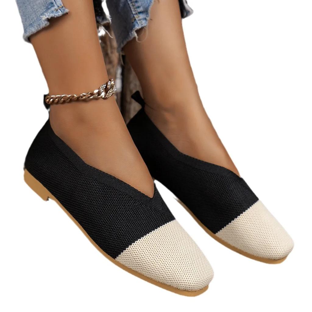 Fashion Women Flat Shoes New Patchwork Ballet Loafers Women Square Toe Spring Summer Casual Shoes Knits Flat Sneakers Zapatos De Mujer