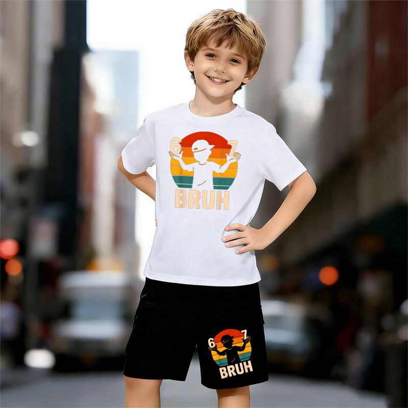 

Boys 2 Piece Popular Meme 67 Bruh Printed Outfit, Short Sleeve T-Shirt and Shorts Set for Kids Age 5-14,Black and White Sporty Casual Summer Clothes 13-14 Years білий