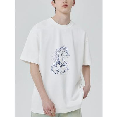 Black T Shirt With Horse Graphic Print For Casual Wear