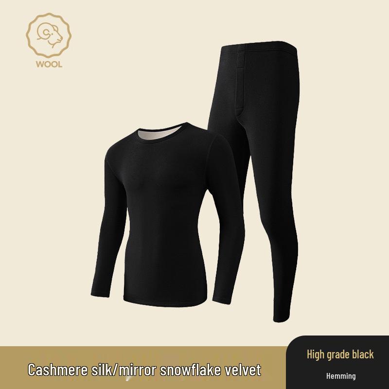 Ropa interior térmica de cachemira y seda alemana: Conjunto Unisex sin Costuras de Cuello Redondo para Otoño e Invierno