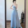 Summer Blue French Suspender Dress Women's New Temperament Waist Thin a Word Seaside Vacation Skirt