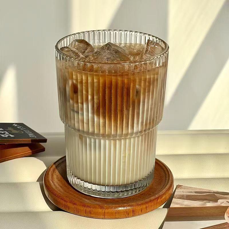 Trendy Large-Capacity Glass Cup with Lid & Straw, Vertical Stripes - Perfect for Cold Drinks, Juice, Coffee, or Water