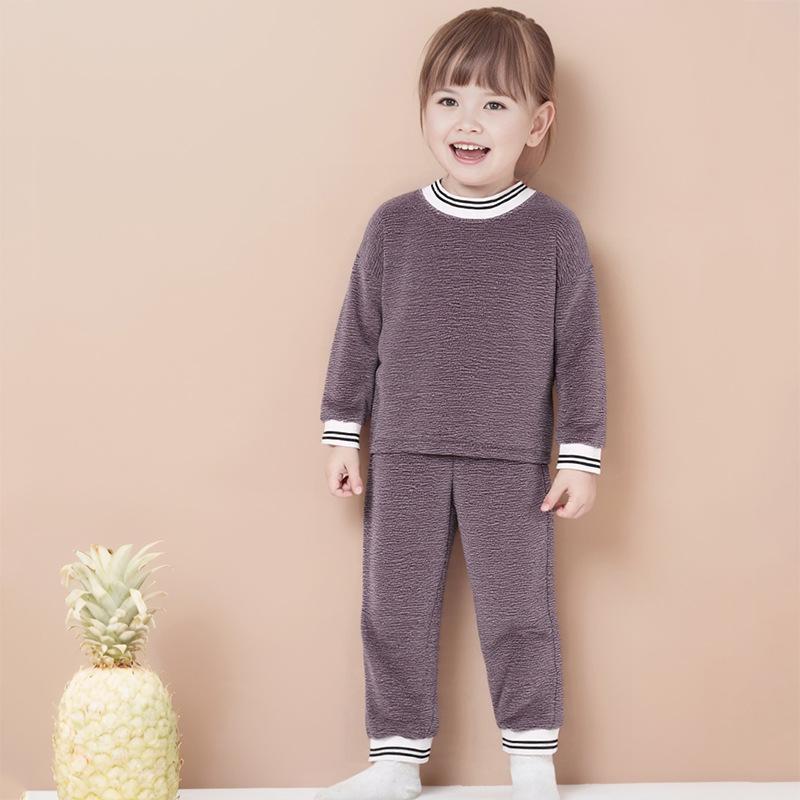 

Бархатный комплект для мальчиков и девочек Осень Зима Корейский стиль Детский топ с длинным рукавом и брюки Носимая домашняя одежда 140cm фиолетовый