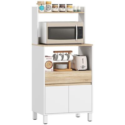 Microwave Cabinet Kitchen Buffet With Upper Shelf Drawer Cupboard 60 X 40 X 131 Cm Oak And White