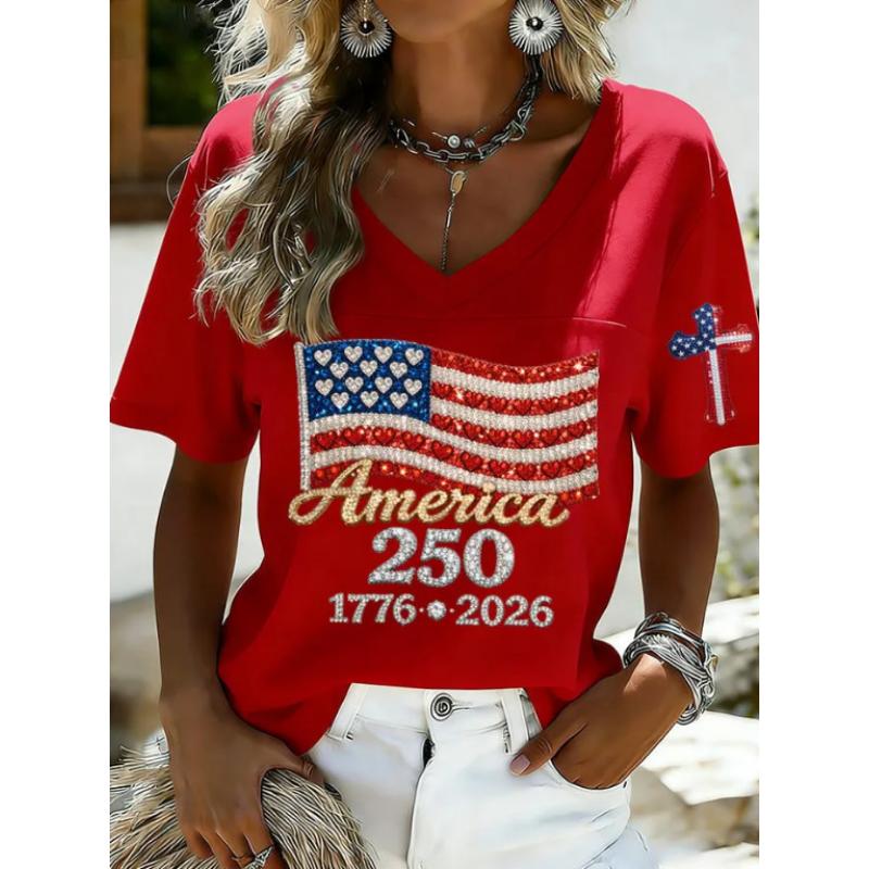 Fashion Women's V-Neck Short Sleeve 3D Casual Color Printing Casual Short Sleeve V-Neck T-Shirt