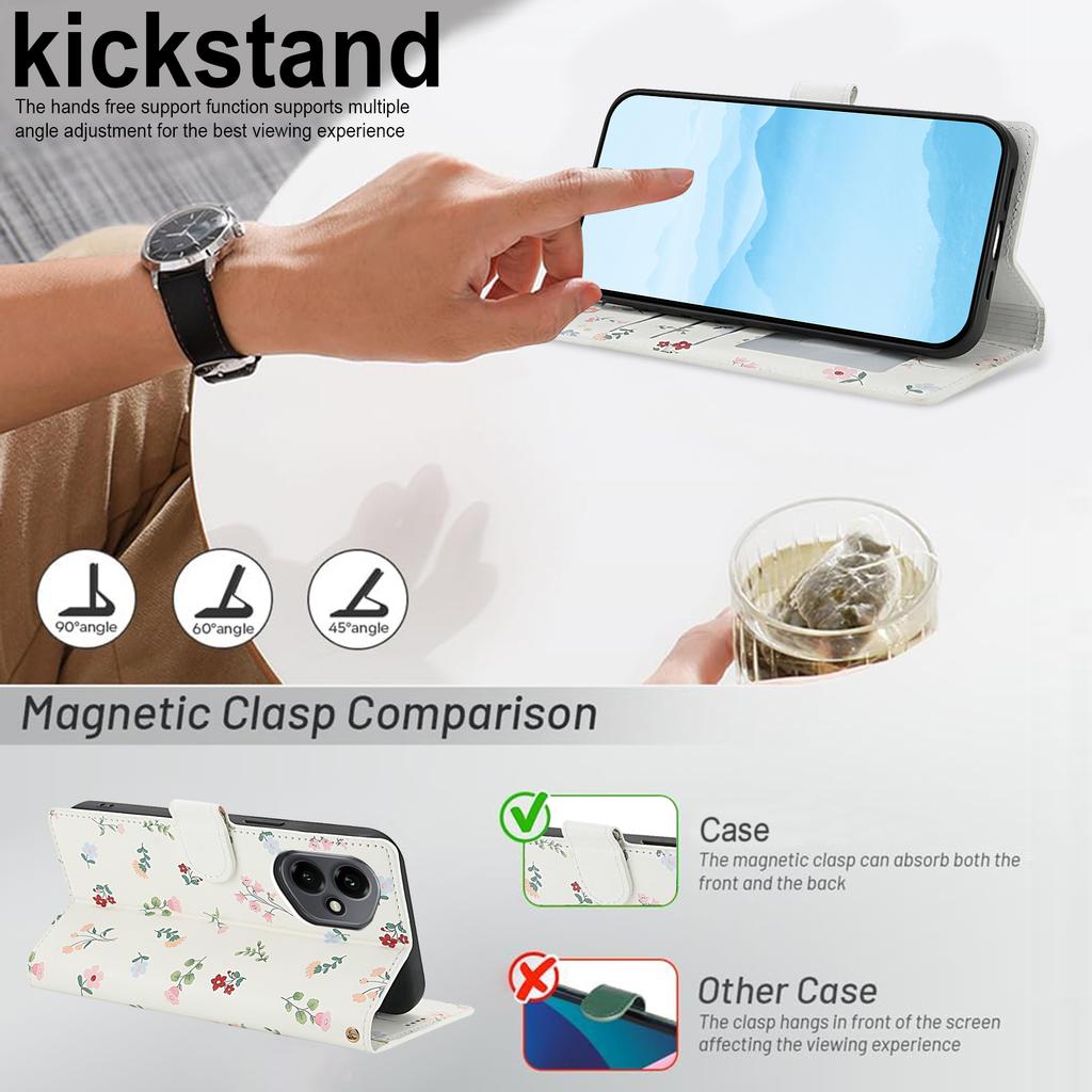 Für Honor 400 5G (Global) Brieftasche Hülle Rhombisches Blumendesign Leder Klapphandyhülle mit Riemen