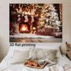 2D Cozy Fireplace Christmas Photography Backdrop, Rustic Cabin with Warm Fire & Holiday Decorations