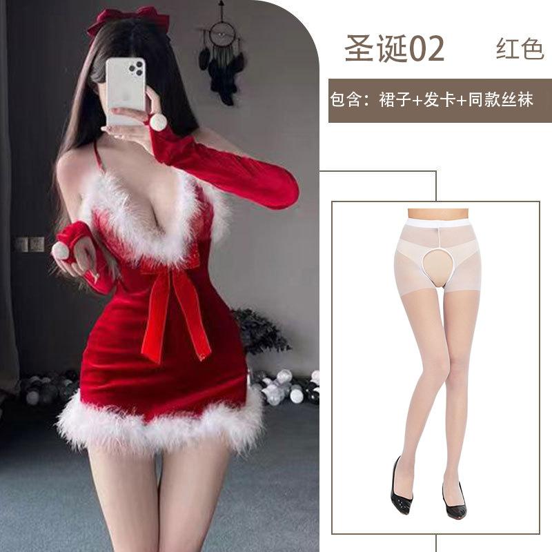 Sex Underwear Red Sexy Plush Christmas Suit Suspender Skirt Passion Free Uniform Breast