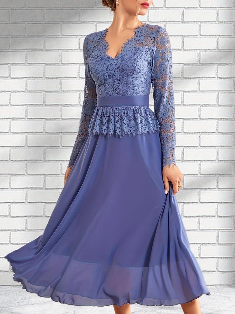 Neues europäisches & amerikanisches Spitzen-Abendkleid - Mittellang, Sexy Taillenbetonung für Frühling & Sommer