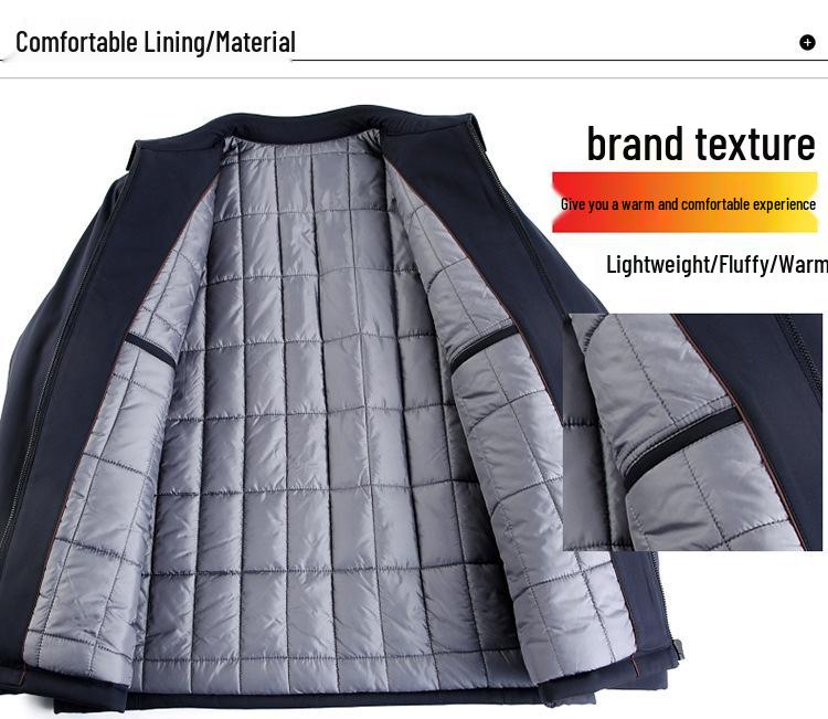 Herren Herbst Leichte Gepolsterte Baumwolljacke mit Stehkragen für Väter mittleren Alters - Warme Oberbekleidung