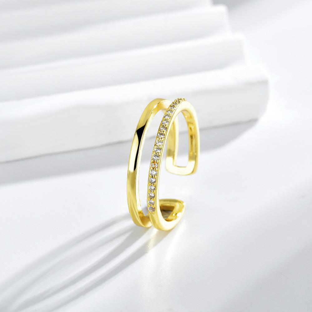 

Европейско-американское модное кольцо, женский нишевый дизайн, простые двухслойные разомкнутые кольца Adjustable opening жёлтый
