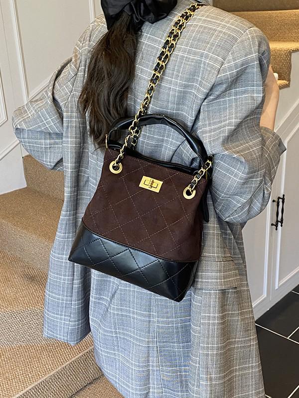 Women's Argyle Patchwork Retro Handbag with Chain Strap - 2025 Collection