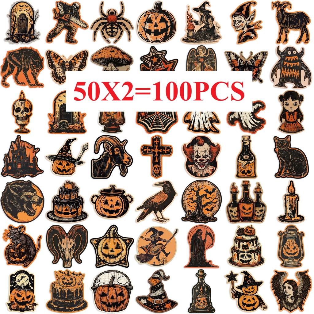 50/100PCS Retro Halloween Graffiti Stickers Party Decoration Guitar Notebook Luggage DIY Waterproof Stationery Stickers