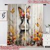 2D flat printing 2pcs Curtain Window Curtains Easter Bunny with Flowers Digital Printed Polyester Drapes Family Party Decoration