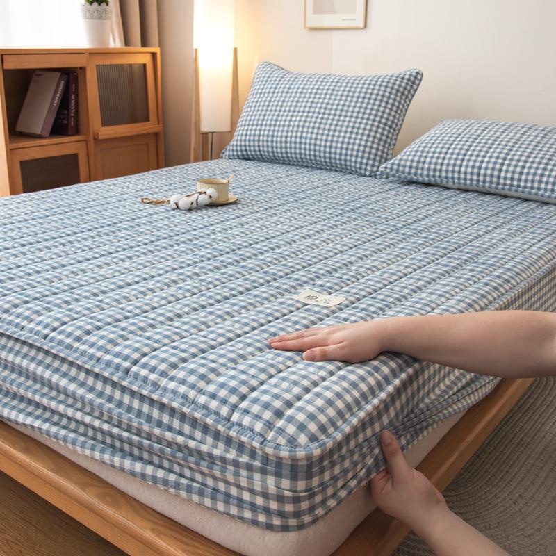 Klasse A Baumwolle Antibakteriell Gestepptes Einzelbettlaken Haushalt Matratzenschoner Rundum-Bettbezug Staubdicht und Rutschfest für Vier Jahreszeiten