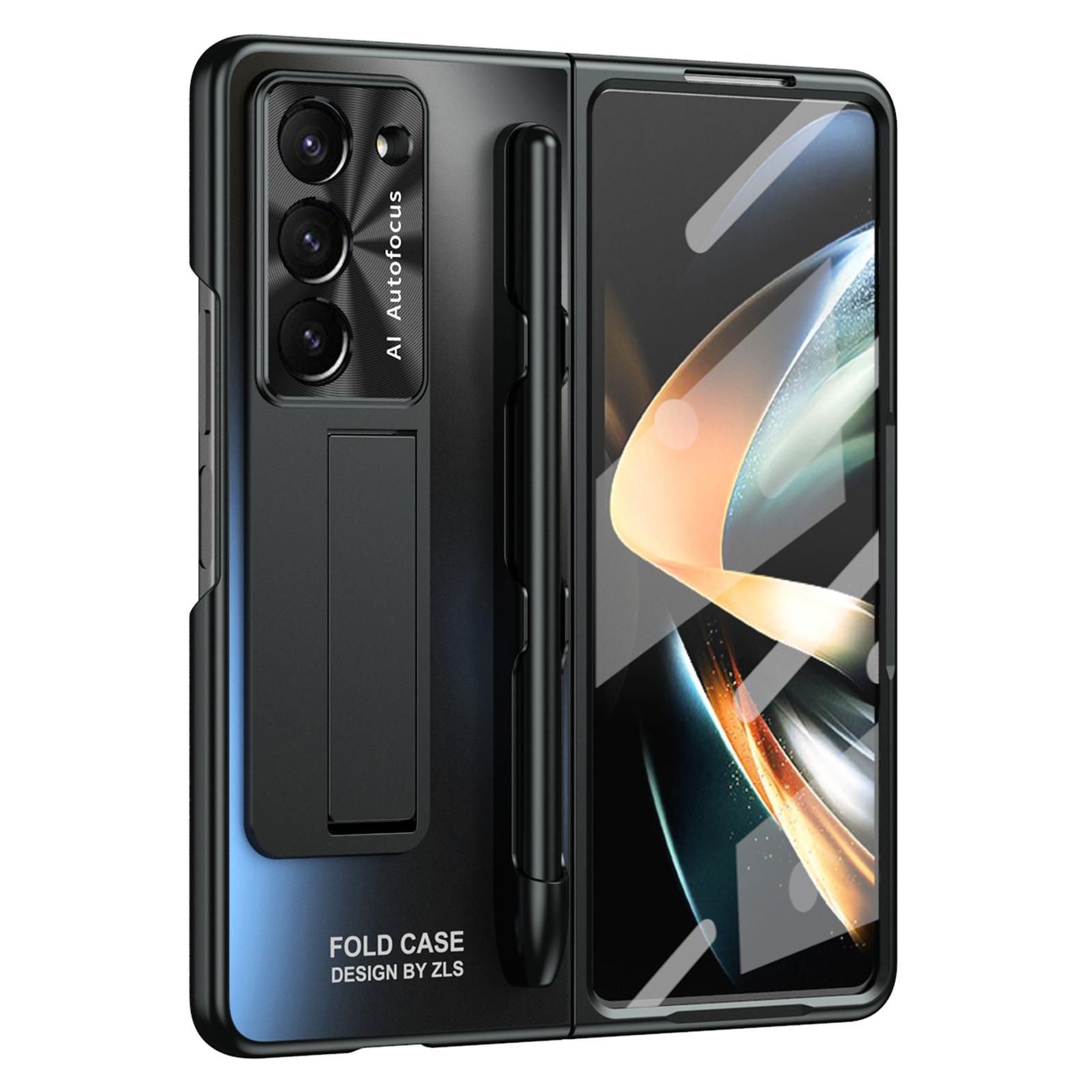 

For Samsung Galaxy Z Fold6 5G AG Case Kickstand Matte PC Phone Cover with Tempered Glass Film/Stylus Pen Purple