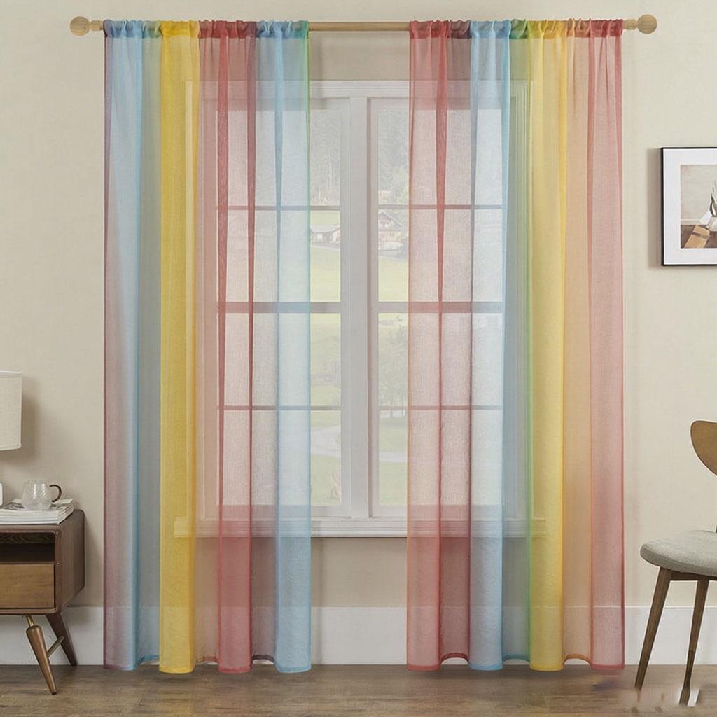 Rainbow Sheer Curtains - Light Filtering Voile Scarf for Balcony, Bay Window, Living Room, Room Divider & Privacy