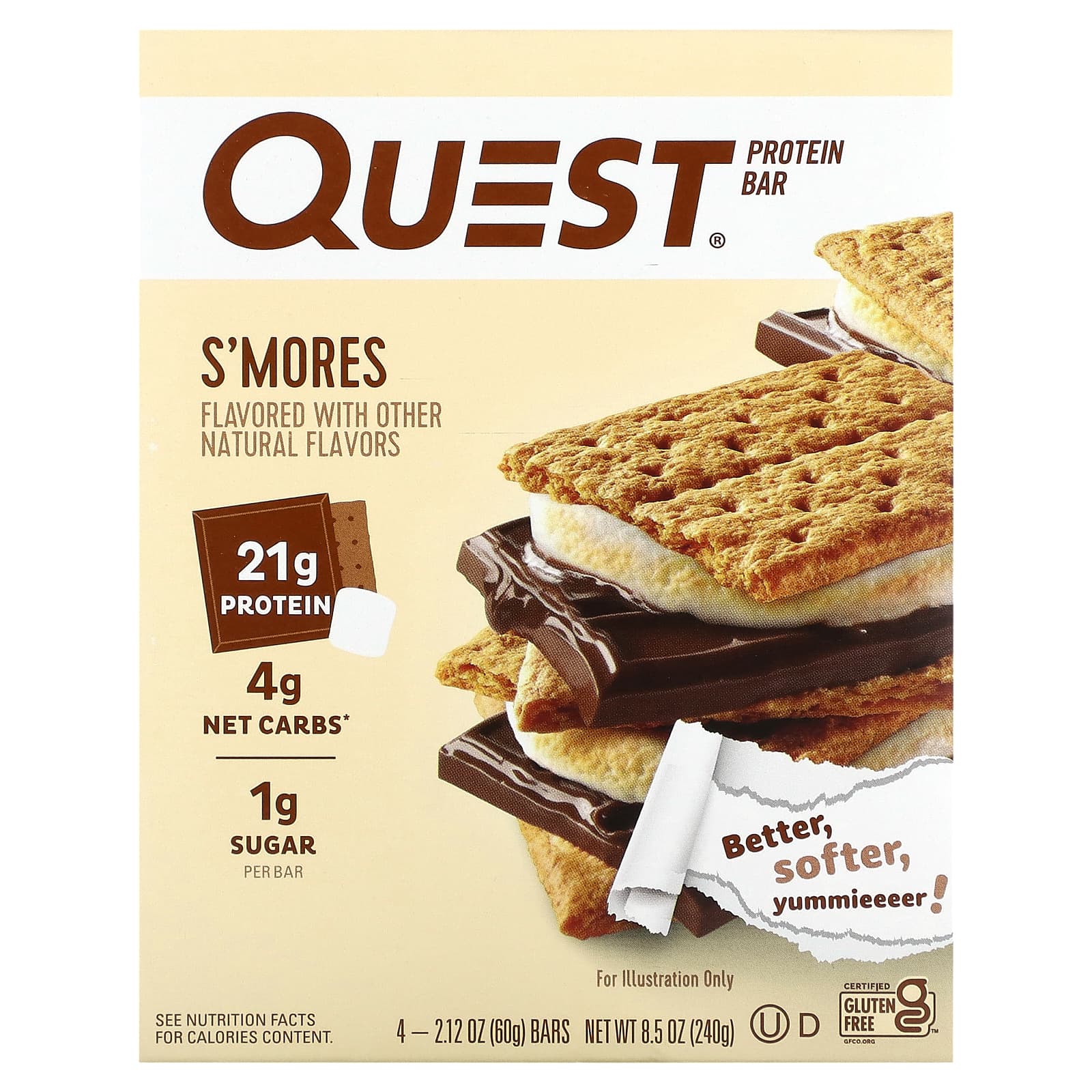 

Quest Nutrition, Protein Bar, S mores, 4 bars, 60 g (2.12 oz) each