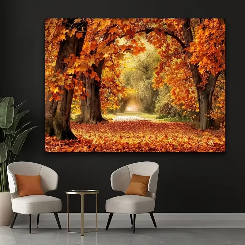 

Fall Forest Tunnel Tapestry Maple Leaves Scenery Wall Blanket for Living Room 47.2x31.5inch/120*80cm