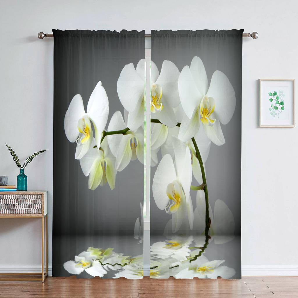 Phalaenopsis Floral Sheer Voile Drape For Living Dining Room Room Bedroom Kitchen Window Opening Transparent Chiffon Flowers Tulle Curtains