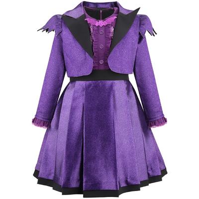 Kids Girls Teenage Vampire Purple Long Sleeves Dress Jacket Coat Set Outfit Halloween Cosplay Costume