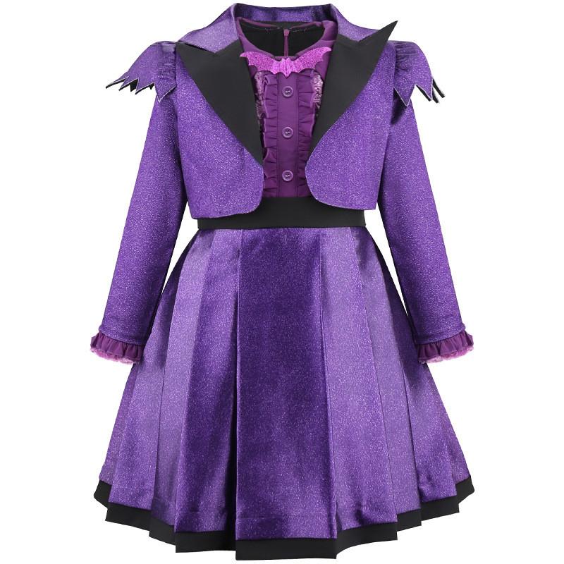 Kids Girls Teenage Vampire Purple Long Sleeves Dress Jacket Coat Set Outfit Halloween Cosplay Costume