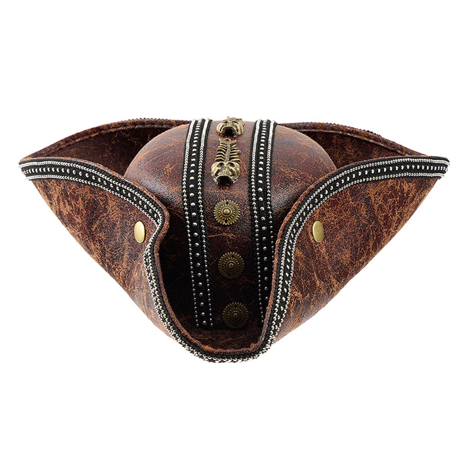 

Коричневая пиратская шляпа-треуголка из ПУ кожи для женщин и мужчин для LARP, косплея, аксессуары для костюма коричневый