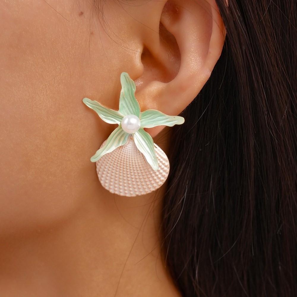 Ohrhänger mit Jakobsmuschelschale, Ohrhänger mit Muschel-Seestern-Anhänger, Modische Stecker mit Seestern, Party