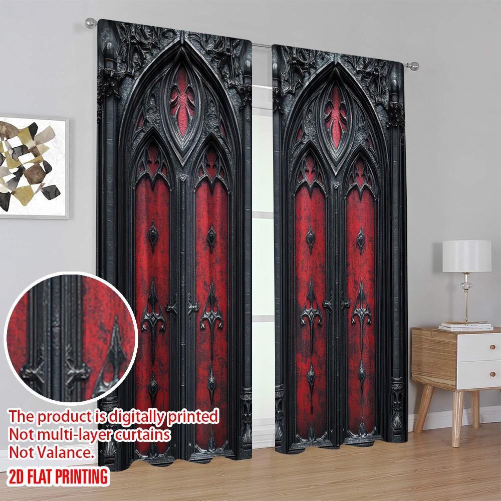 2D flat printing 2pcs Curtain Gothic Castle Machine Washable Fabric  Without Electricity Holiday Decorations for Classroom