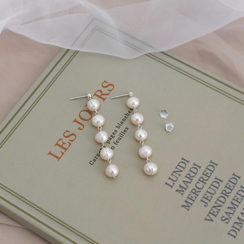 S925 Sterling Silver Fashion Pearl Earrings Freshwater Pearl Tassels Pearl Jewelry Drop Earrings Jewelry For Woman
