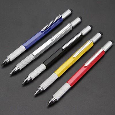 Multifunkční nástrojové pero 6v1: Kapacitní stylus, kuličkové pero, šroubovák, pravítko, vodováha.