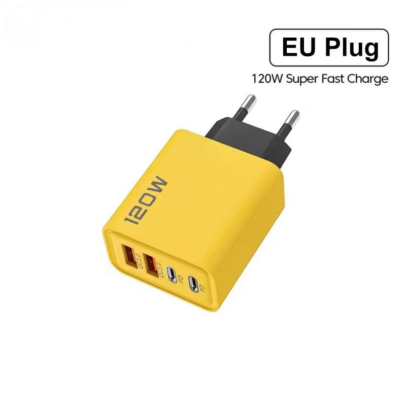 

120 Вт 4-портовий надшвидкий зарядний пристрій Type-C GaN для телефону USB-C QC 3.0 Адаптер суперзарядки для Huawei IPhone Samsung EU Plug