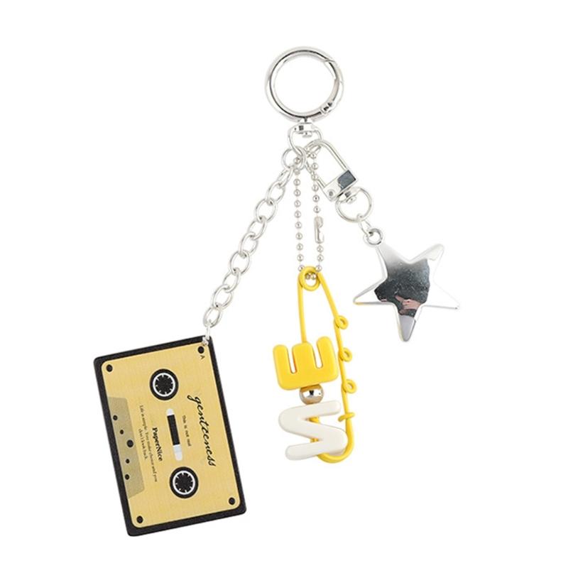 

Car Keychain for Women Girls Cute Keychain Bag Charms Cassette Initial Pin Keychain Accessories for Backpacks,Wallets