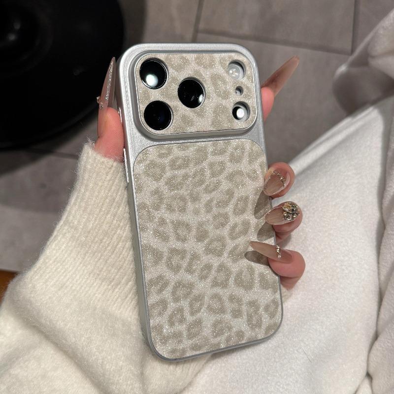 Luxury Leopard Print Leather Textured Phone Case For iPhone 17 16 15 14 13 Pro Max 17Air Soft Shockproof Back Glitter Cover