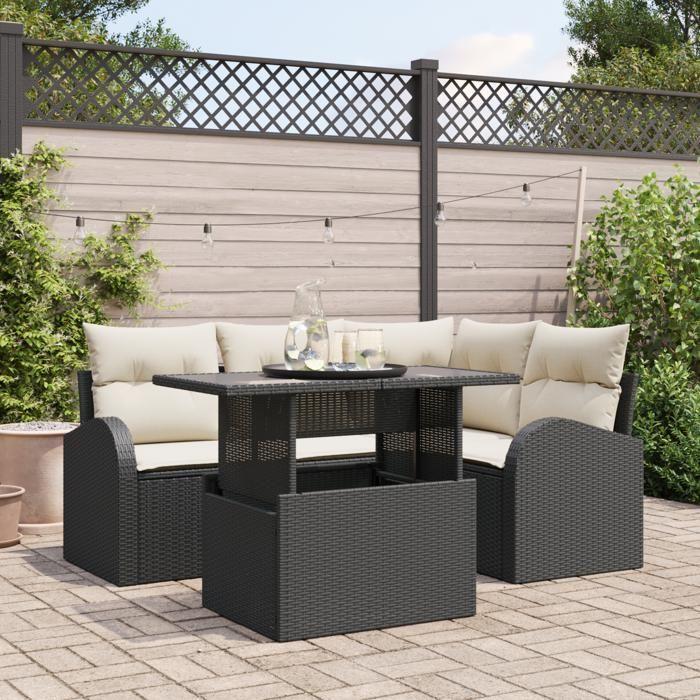 VidaXL Ensemble de canapés de jardin 5 pièces avec coussins en noir poly rotin 3348633
