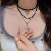 New Spicy Girl Multi-layer Cross Necklace Punk Bead Long Pendant Retro Sweet Cool Hip-hop Women's Gift Creative Fashion