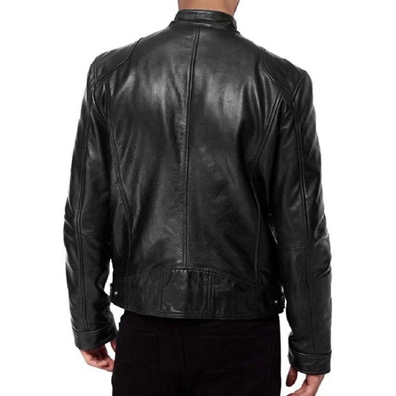 Leather Men's Vertical Collar Fashionable Spring Autumn New Leather Jacket Handsome Biker Jacket Youth Plus Size Jacket