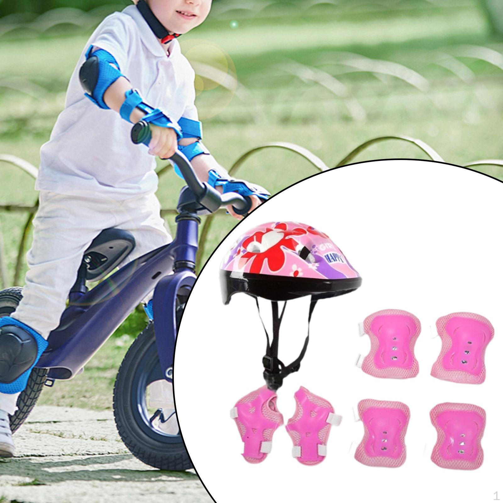 

7 шт./компл. детский велосипедный шлем легкий ударопрочный ударопрочный с накладками на колени, локти и запястья розовый