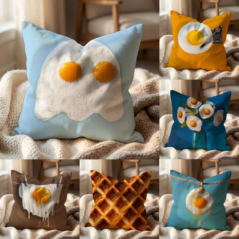 Funny Food Fried Egg Cushion Cover Multi-Scene Pillow Cover for Home & Car - Reversible, Soft & Durable for Daily Use