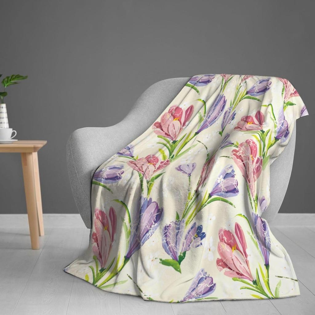 Coperta Morbida Calda per Tutte le Stagioni con Fiori Tulipani Sfondo Floreale in Pile per Casa Letto Divano