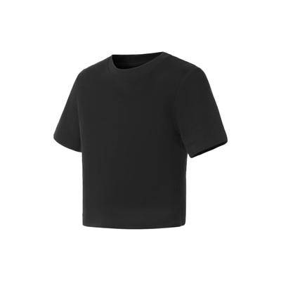 Li Ning Fitness Series Solid Color Short Sleeve Round Neck T-Shirt Women Tops Black ATSS412-3